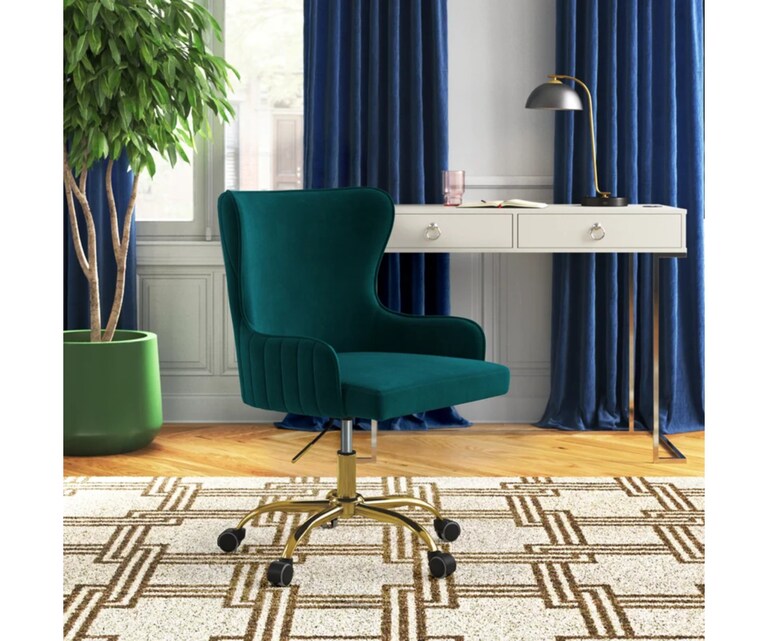 Doe Buck Adan Velvet Fabric Task Chair in Green Colour