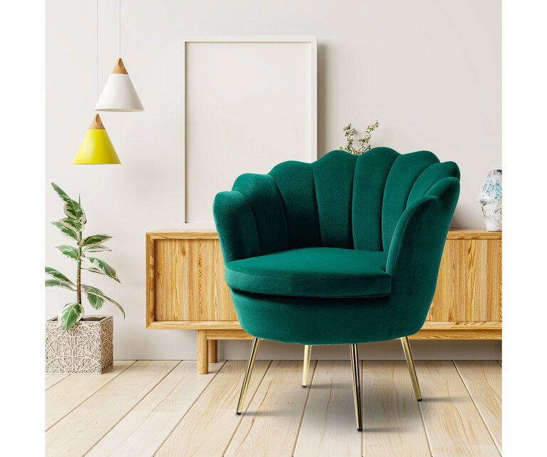 LeatherOn Adoree Velvet Fabric Accent Chair in Green Colour