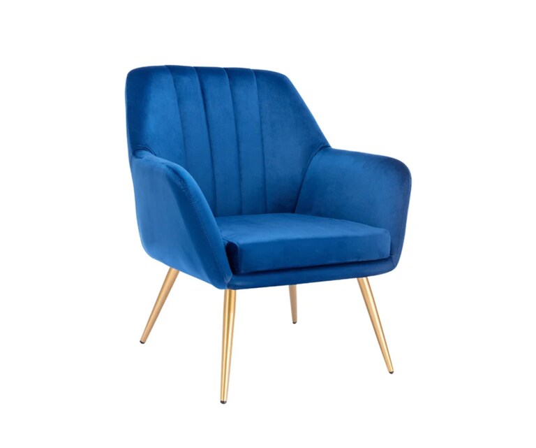 LeatherOn Brodie Velvet Fabric Accent Chair in Blue Colour