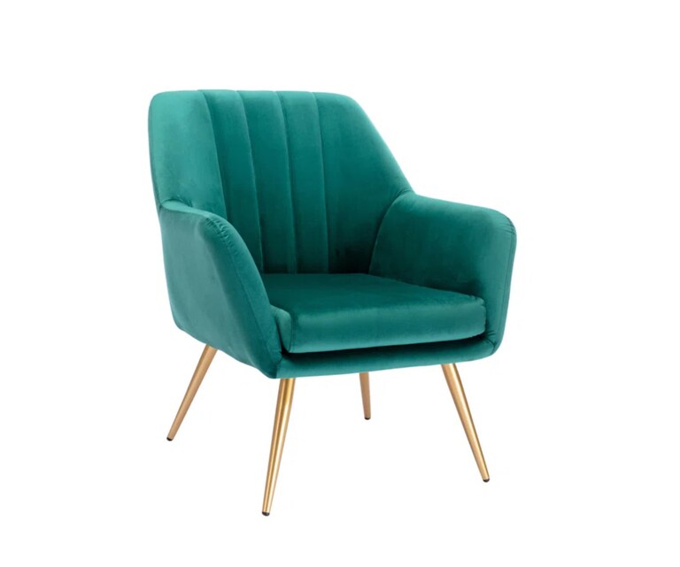 LeatherOn Brodie Velvet Fabric Accent Chair in Green Colour