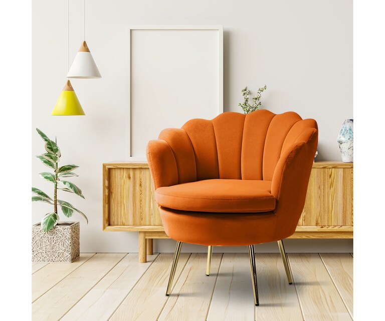 LeatherOn Adoree Velvet Fabric Accent Chair in Orange Colour