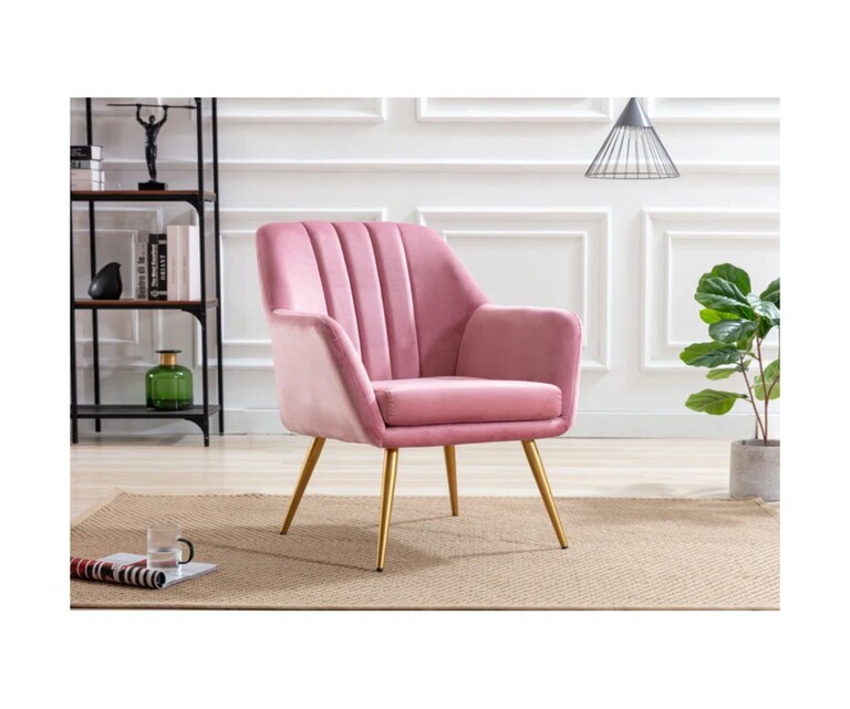 LeatherOn Brodie Velvet Fabric Accent Chair in Pink Colour
