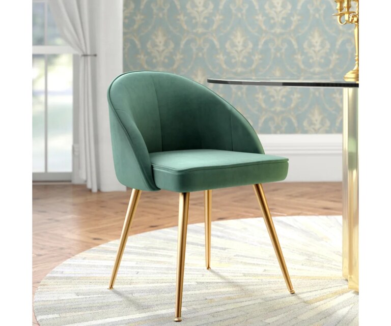 LeatherOn Hindmen Velvet Fabric Accent Chair in Green Colour