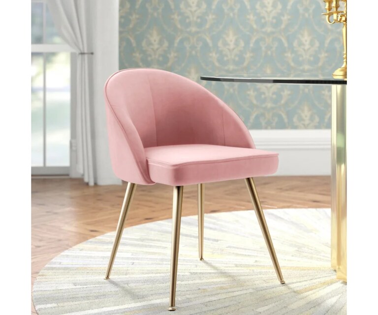 LeatherOn Hindmen Velvet Fabric Accent Chair in Pink Colour