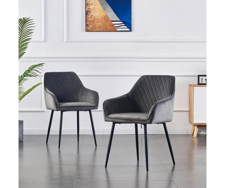 LeatherOn Seymour Velvet Fabric Accent Chair in Grey Colour