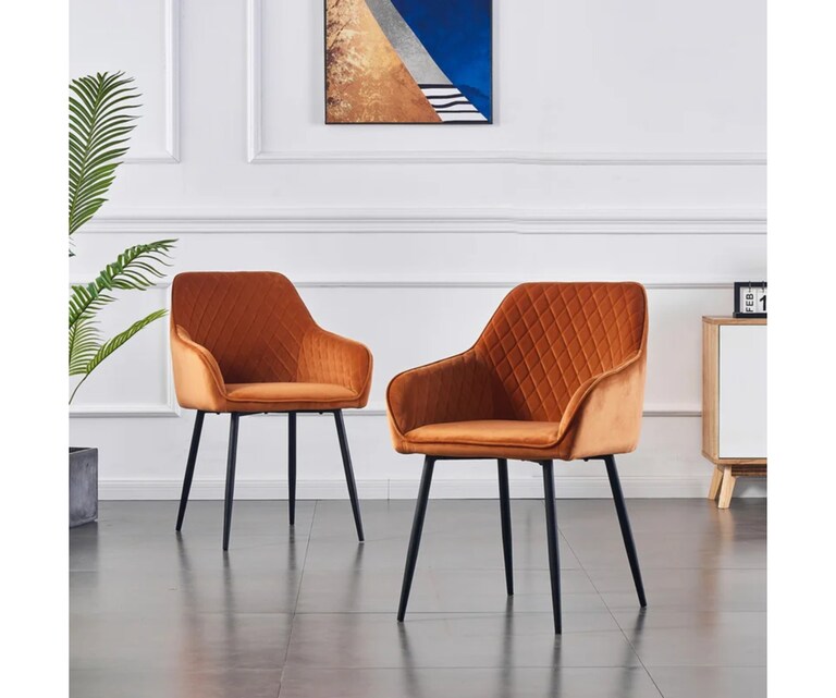 LeatherOn Seymour Velvet Fabric Accent Chair in Orange Colour