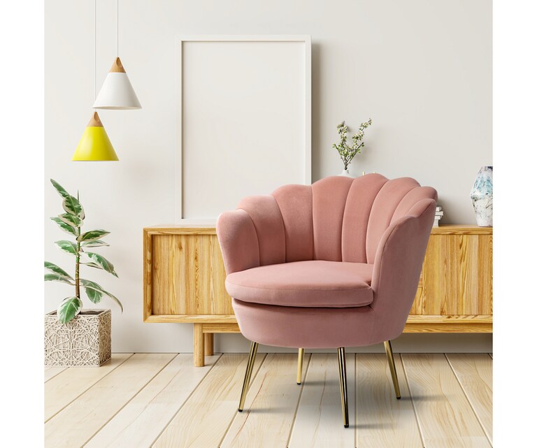 LeatherOn Adoree Velvet Fabric Accent Chair in Pink Colour