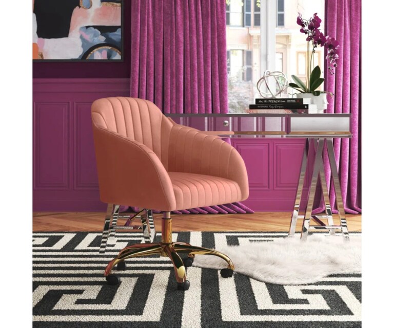 Doe Buck Louise Velvet Fabric Office Chair in Pink Colour