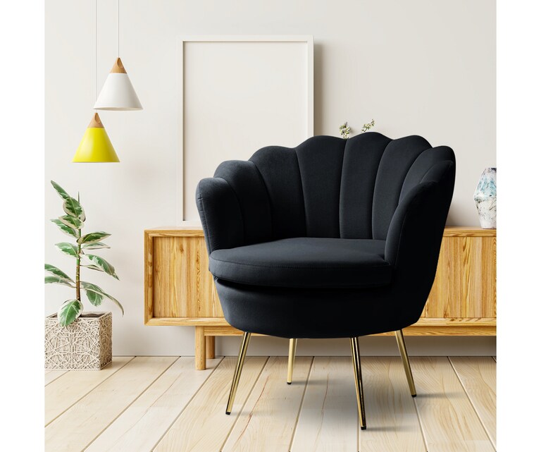 LeatherOn Adoree Velvet Fabric Accent Chair in Black Colour
