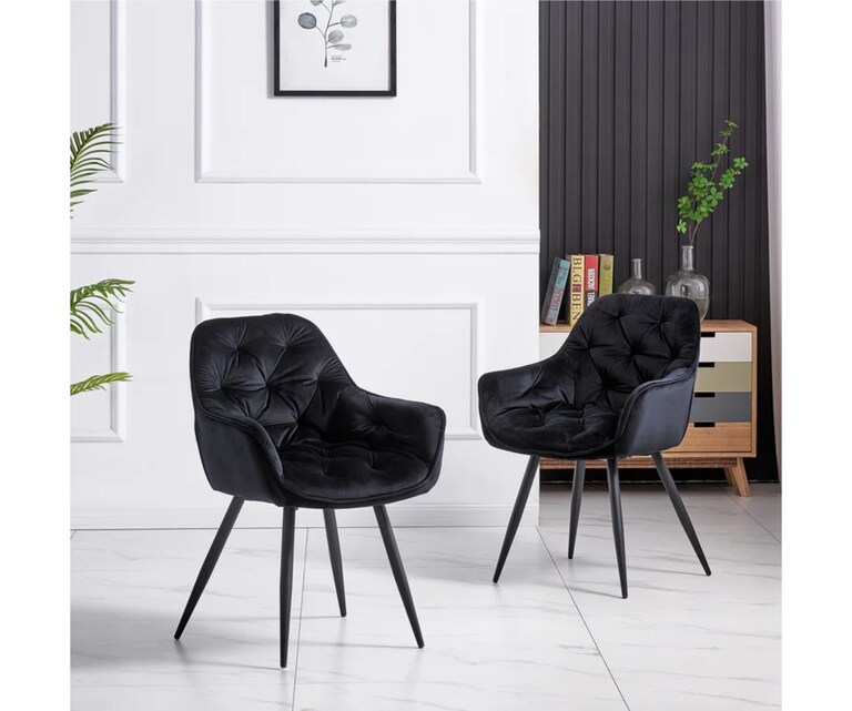 LeatherOn Runge Velvet Fabric Accent Chair in Black Colour