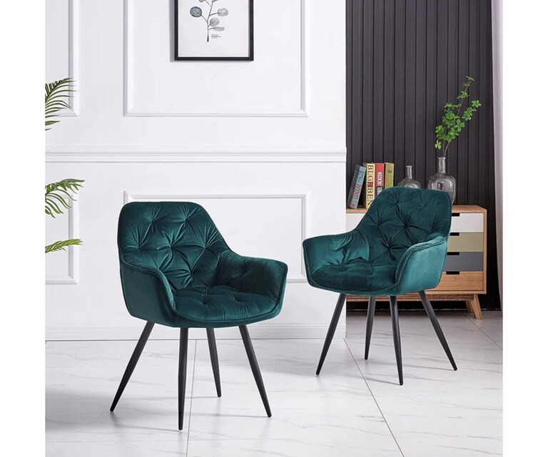 LeatherOn Runge Velvet Fabric Accent Chair in Green Colour