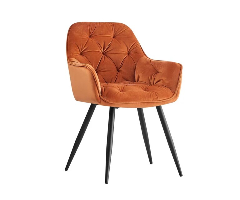 LeatherOn Runge Velvet Fabric Accent Chair in Orange Colour