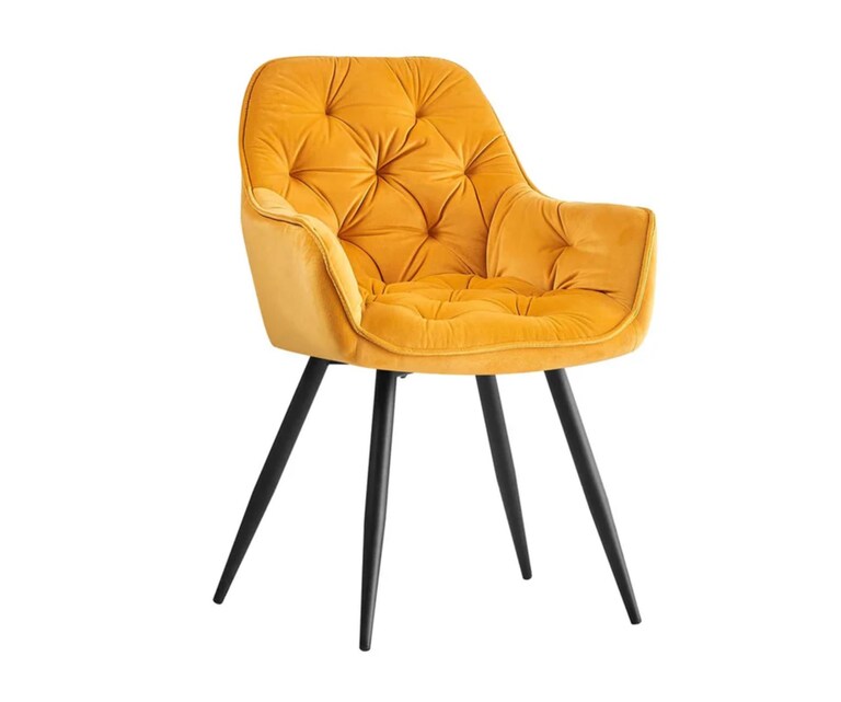 LeatherOn Runge Velvet Fabric Accent Chair in Yellow Colour