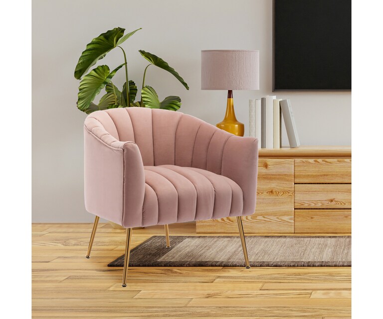 LeatherOn Kora Velvet Fabric Accent Chair in Pink Colour