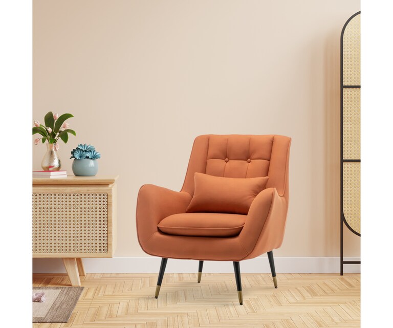 LeatherOn Dowdle Velvet Fabric Lounge Chair in Orange Colour