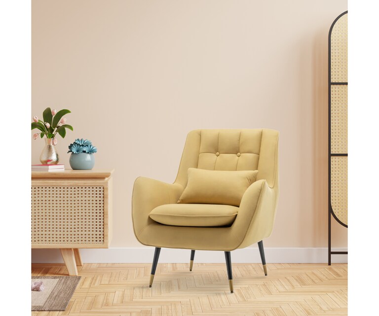 LeatherOn Dowdle Velvet Fabric Lounge Chair in Yellow Colour