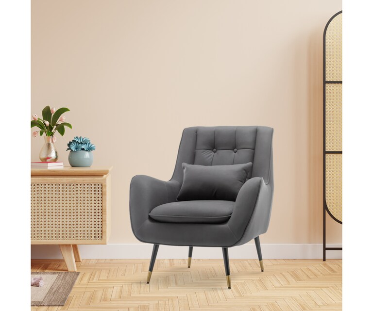 LeatherOn Dowdle Velvet Fabric Lounge Chair in Grey Colour