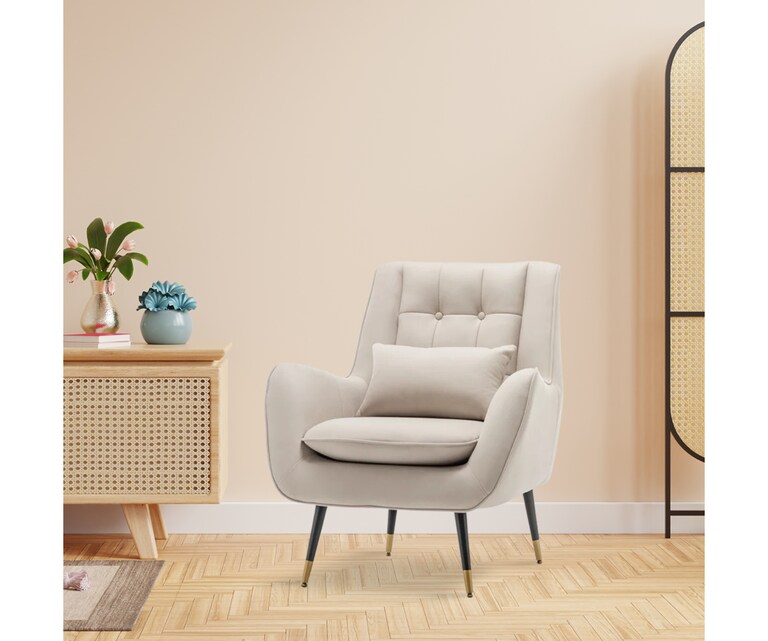 LeatherOn Dowdle Velvet Fabric Lounge Chair in Beige Colour