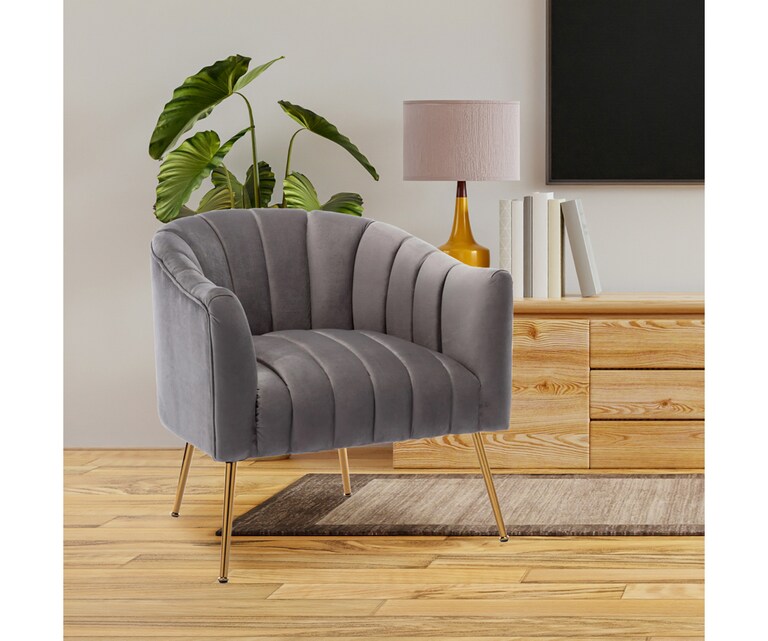 LeatherOn Kora Velvet Fabric Accent Chair in Grey Colour