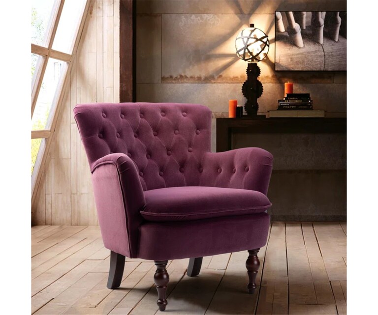LeatherOn Myler Velvet Fabric Wing Chair in Purple Colour