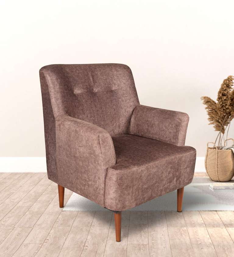 Decor Desk Lone Swead Fabric Wing Chair in Brown Colour