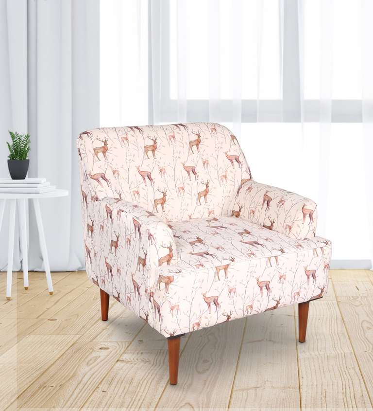 Decor Desk Split Pollycotton Fabric Wing Chair in White Colour
