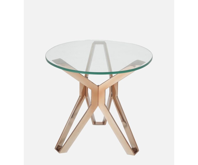 Crafted Marbles Tripod Round Glass Top Coffee Table in Glossy Finish