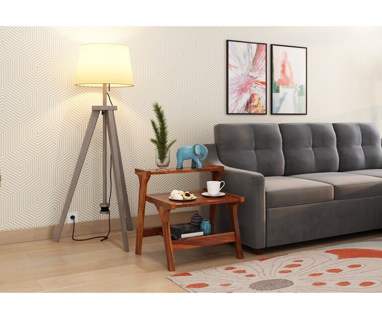 PlusOne Lofty Rectangular Sheesham Wood Coffee Table in Teak Finish
