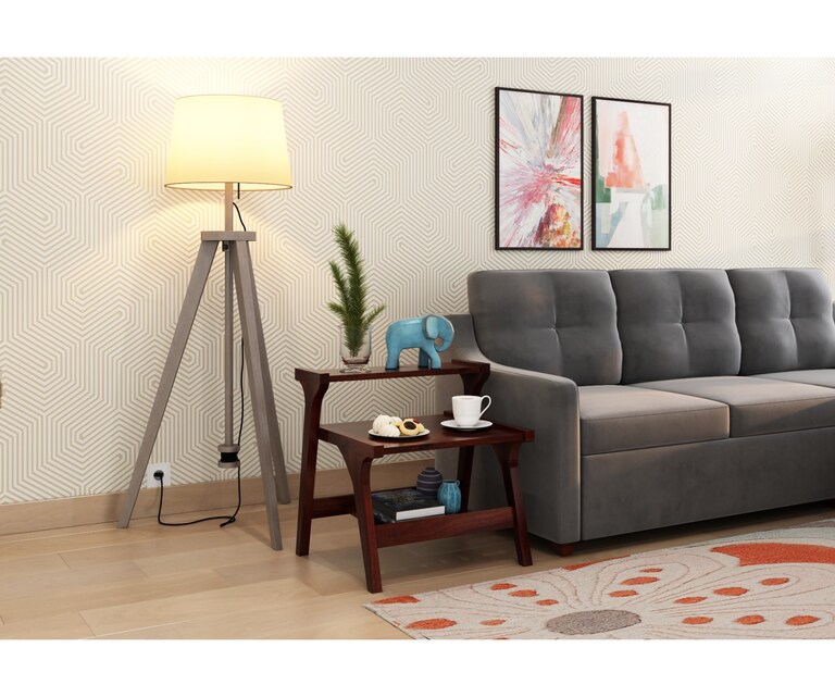 PlusOne Lofty Rectangular Sheesham Wood Coffee Table in Walnut Finish