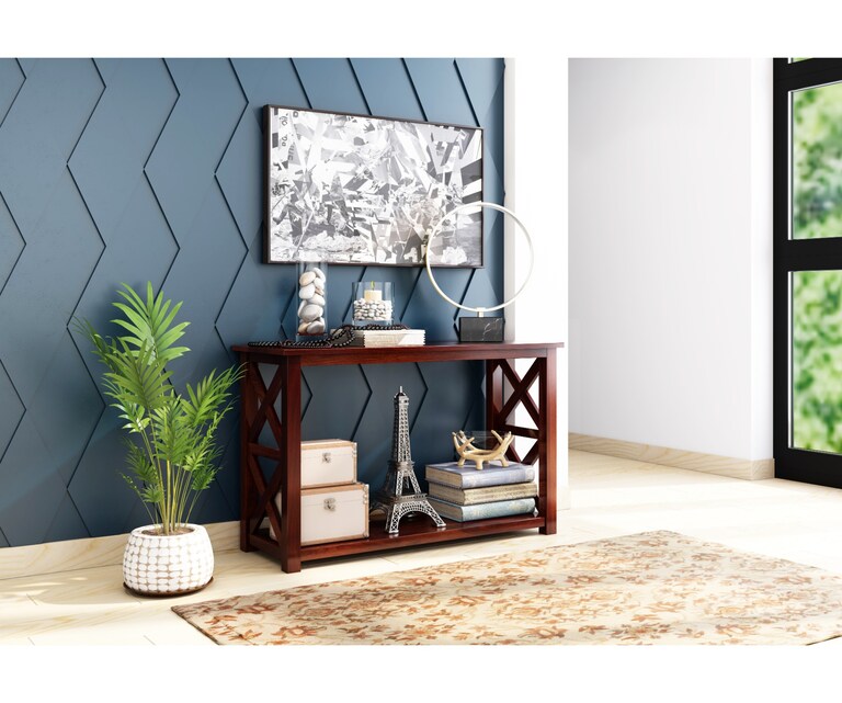 PlusOne Bora Sheesham Wood Console Table in Walnut Finish