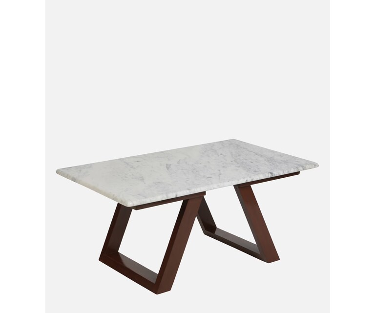 Crafted Marbles Plinto Rectangular Marble Top Coffee Table in Teak Wood Finish