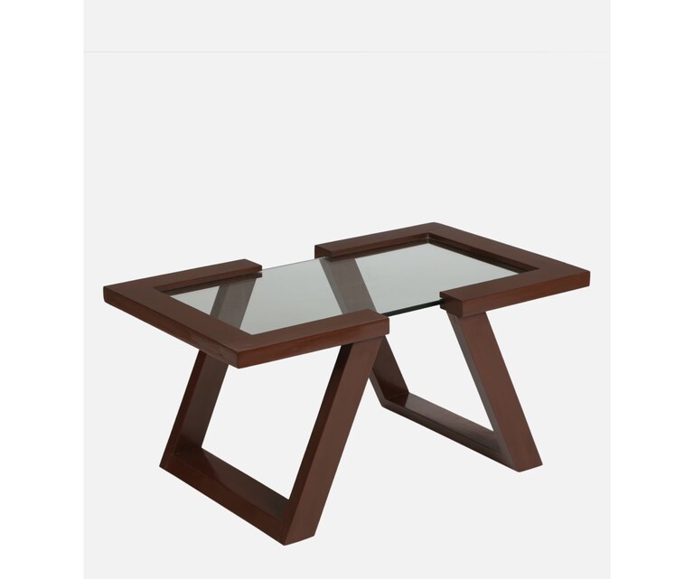 Crafted Marbles Optic Rectangular Glass Top Coffee Table in Teak Wood Finish