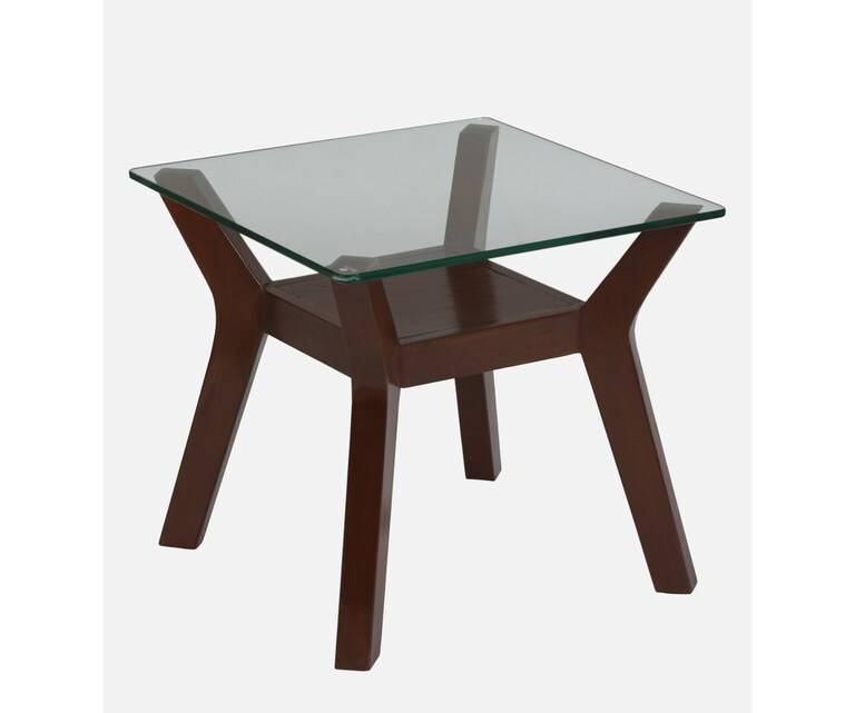 Crafted Marbles Mesa Solid Wood End Table in Natural Teak Wood Finish