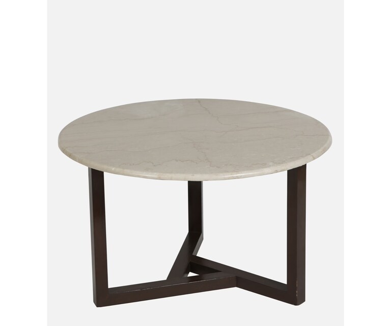 Crafted Marbles Frida Round Marble Top Coffee Table in Natural Teak Wood Finish