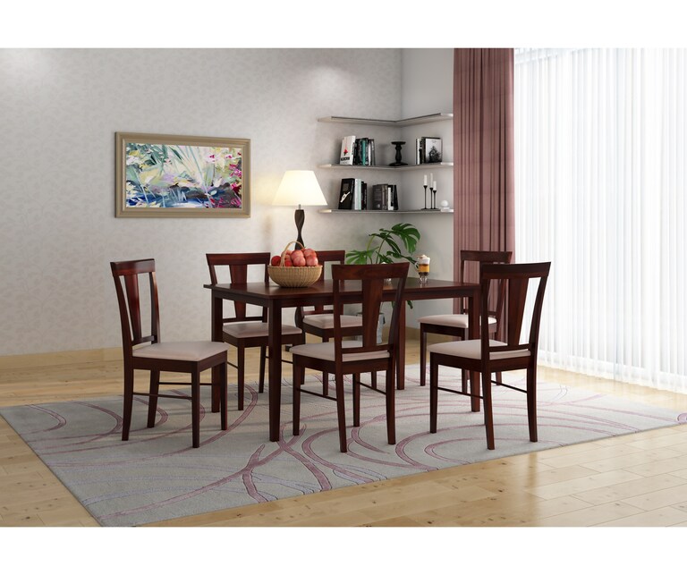 PlusOne Amur Solid Sheesham Wood 6 Seater Dining Set in Walnut Finish