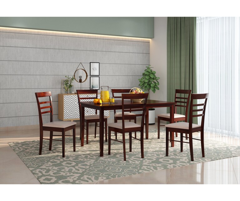 PlusOne Lena Solid Sheesham Wood 6 Seater Dining Set in Walnut Finish