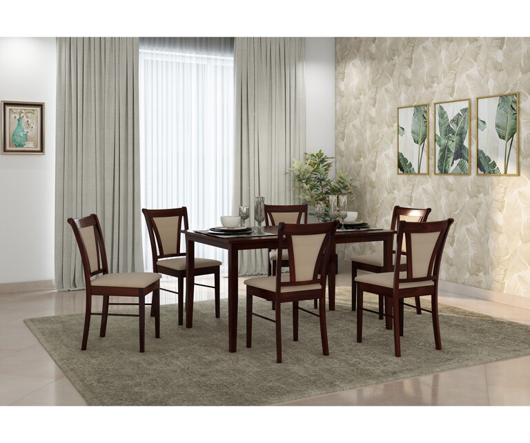 PlusOne Niger Solid Sheesham Wood 6 Seater Dining Set in Walnut Finish