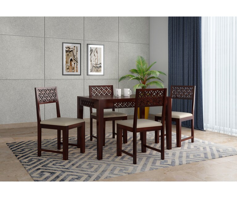 PlusOne Malta Solid Sheesham Wood 4 Seater Dining Set in Walnut Finish
