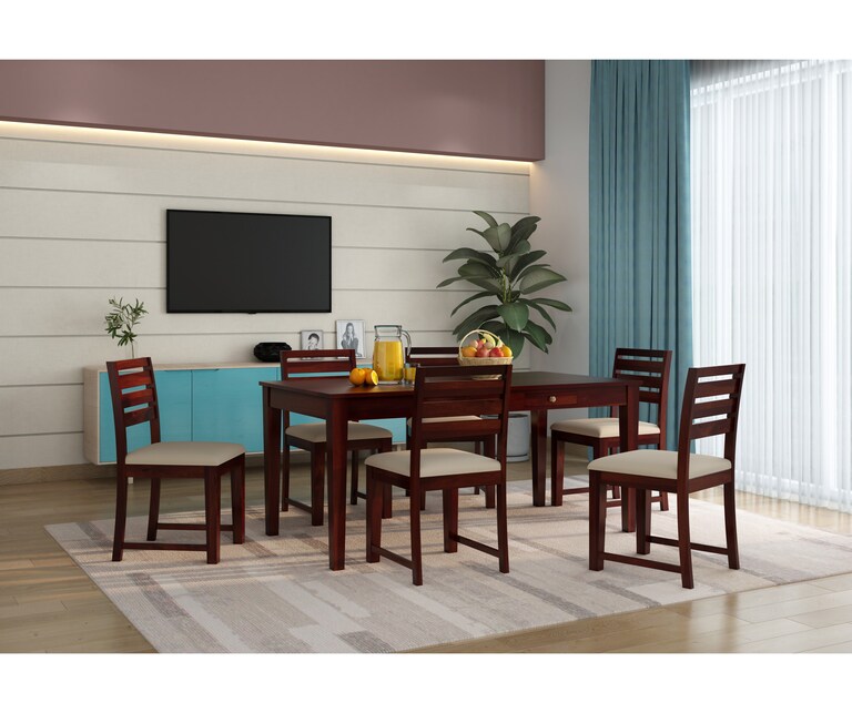 PlusOne Rocha Solid Sheesham Wood 6 Seater Dining Set in Walnut Finish