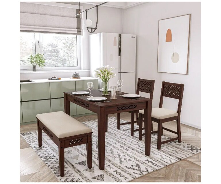 Wakefit Fanila Solid Sheesham Wood 4 Seater Dining Set in Classic Brown Finish