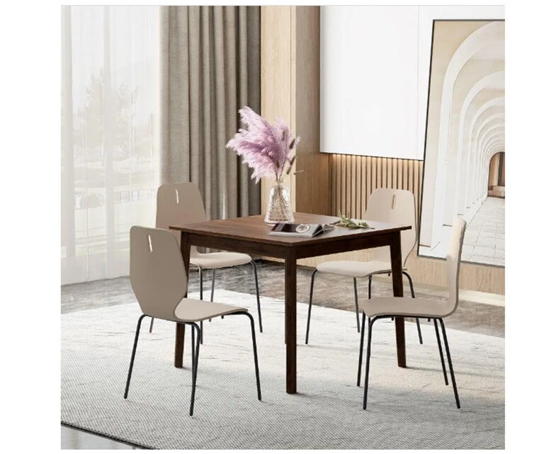 Wakefit Melissa Metal Engineered Wood 4 Seater Dining Set in Irish Cream Finish