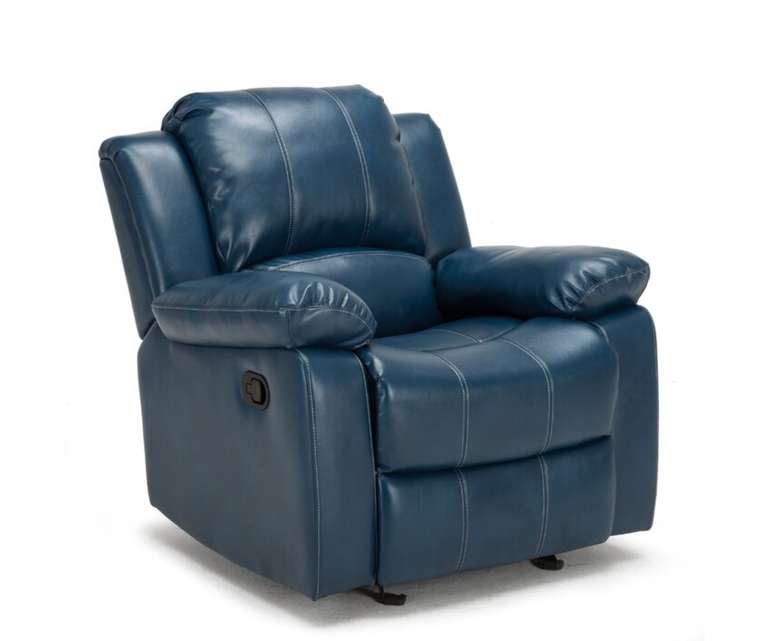 LeatherOn Brill Leatherette 1 Seater Manual Recliner in Blue Colour