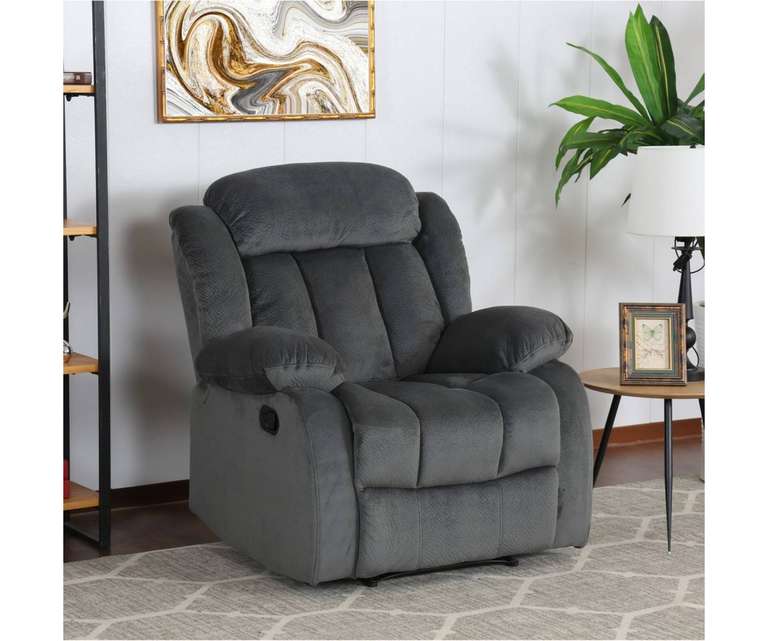 LeatherOn Albin Velvet Fabric 1 Seater Manual Recliner in Grey Colour