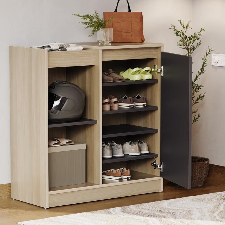 Wakefit Binet 1 Shutter Engineered Wood 12 Pairs Shoe Rack in Moldau Acacia & Gravel Grey Colour