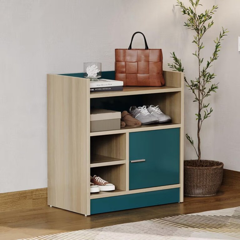 Wakefit Petulo 1 Shutter Engineered Wood 9 Pairs Shoe Rack in Petrol Blue & Moldau Acacia Colour
