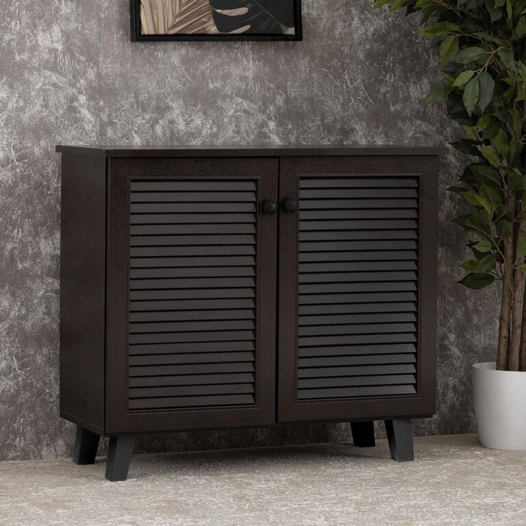 Wakefit Plim 2 Door Engineered Wood 9 Pairs Shoe Rack in Wenge Colour