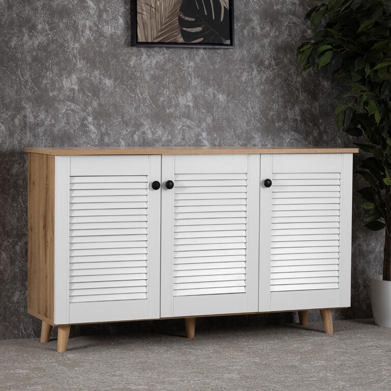 Wakefit Plim 3 Door Engineered Wood 12 Pairs Shoe Rack in Oak and White Colour