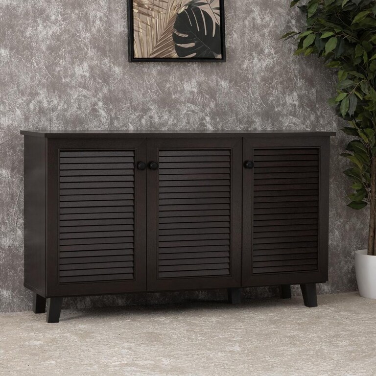 Wakefit Plim 3 Door Engineered Wood 12 Pairs Shoe Rack in Wenge Noir Colour