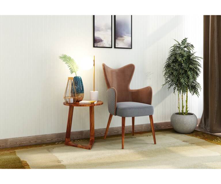 PlusOne Moheli Sheesham Wood Side Table in Teak Finish