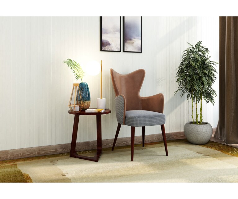 PlusOne Moheli Sheesham Wood Side Table in Walnut Finish
